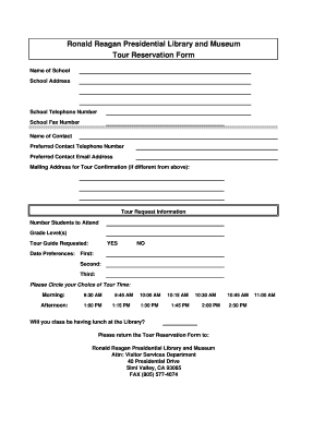 Ronald Reagan Presidential Library Tour Reservation Form