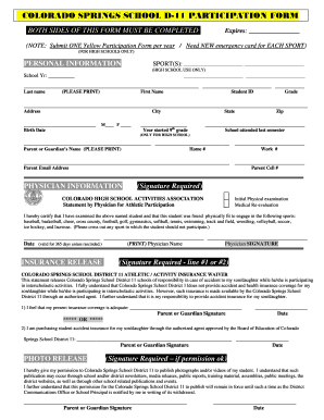 Colorado Springs School D-11 Participation Form