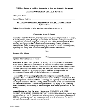 Release of Liability Form A