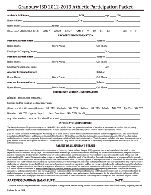 Granbury ISD 2012-2013 Athletic Participation Packet
