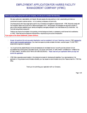 Employment Application for Harris Facility Management Company