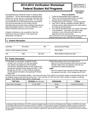 2014-2015 Verification Worksheet