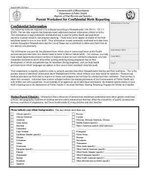 Massachusetts Confidential Birth Reporting Form