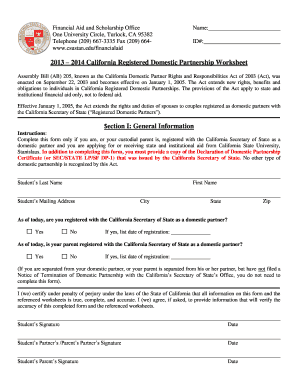 California Registered Domestic Partnership Worksheet