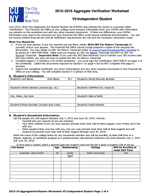 2015-2016 Aggregate Verification Worksheet