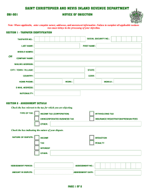 Saint Kitts and Nevis Tax Objection Notice