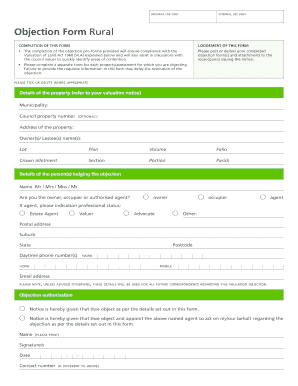 Rural Land Valuation Objection Form