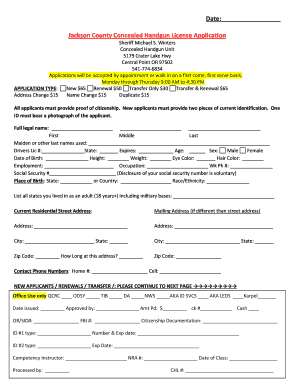 Jackson County Concealed Handgun License Application