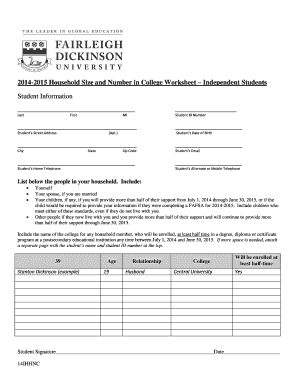 2014-2015 Household Size and Number in College Worksheet
