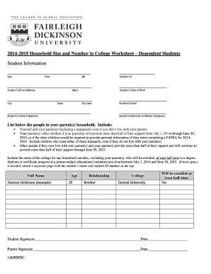 2014-2015 Household Size and Number in College Worksheet