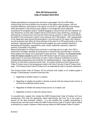 Alvin ISD Extracurricular Code of Conduct