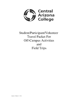 Student Travel Packet for Off-Campus Activities
