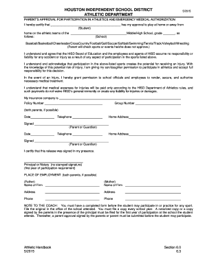 Houston ISD Athletic Participation Approval Form