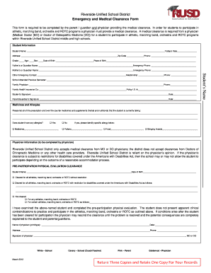 Riverside Unified School District Emergency and Medical Clearance Form