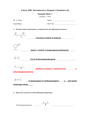 Chem 2401 Introductory Organic Chemistry I - chem mun