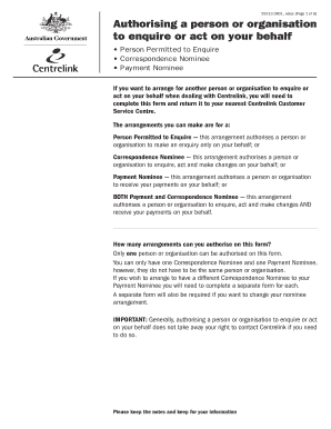 Centrelink Authorisation Form SS313.0601