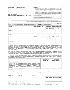 Keppel Land Proxy Form