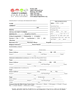 Participant Intake Information Sheet