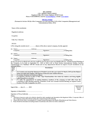 Proxy Form for BPL Limited Annual General Meeting