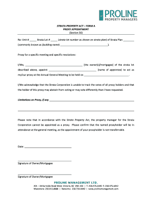 Strata Property Act Form A Proxy Appointment