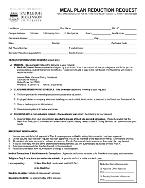 Meal Plan Reduction Request Form