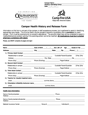 Camper Health History and Release Form
