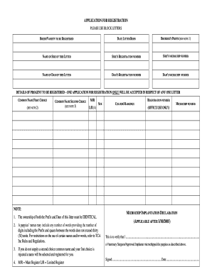 Application for Registration of a Litter