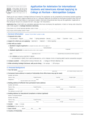 Fairleigh Dickinson University International Student Application