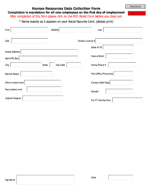 Human Resources Data Collection Form