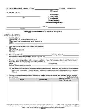 Wisconsin Temporary and Permanent Guardianship Petition