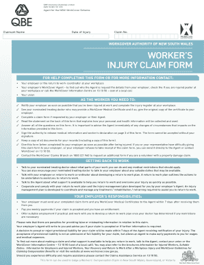 WorkCover Worker’s Injury Claim Form