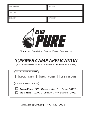 Summer Camp Application Form