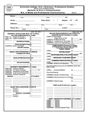 Bachelor of Arts in Communication Degree Audit Form
