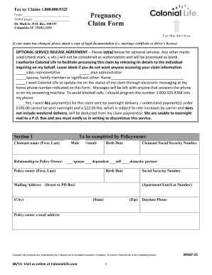 Pregnancy weeks chart - Fax to Claims 18008809325 Pregnancy Claim Form