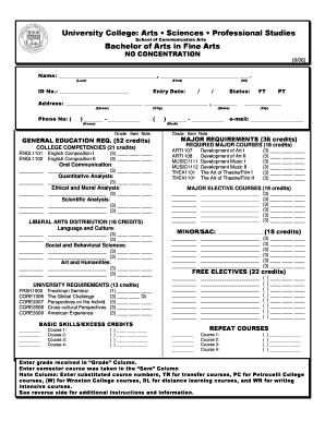 Bachelor of Arts in Fine Arts Degree Audit Form