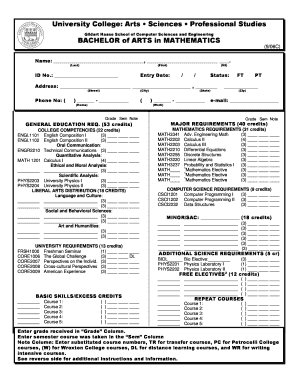 Bachelor of Arts in Mathematics Degree Audit Form