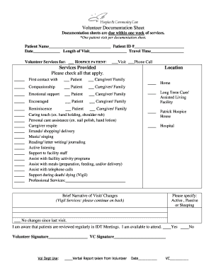Volunteer Documentation Sheet