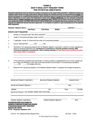 Georgia PA Additional Duties Request Form