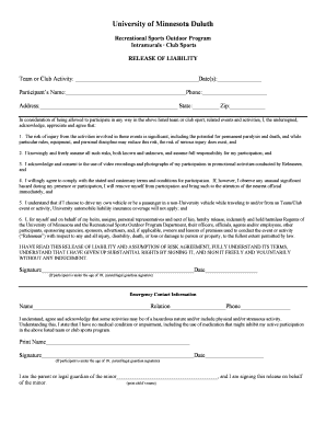 University of Minnesota Release of Liability