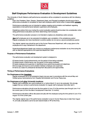 University of South Alabama Staff Performance Evaluation Form