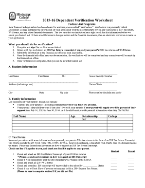 2015-16 Dependent Verification Worksheet