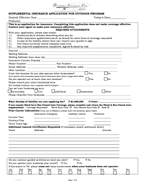 Supplemental Insurance Application for Outdoor Program