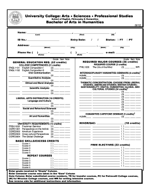 Bachelor of Arts in Humanities Degree Audit Form