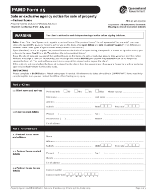 Queensland Sole or Exclusive Agency Notice for Property Sale