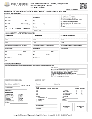 Congenital Disorders of Glycosylation Test Requisition Form