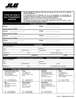 Fiche d'enregistrement de la machine JLG