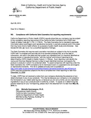 California Safe Cosmetics Act Reporting Checklist