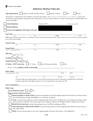 Indiana University Personal Profile Form