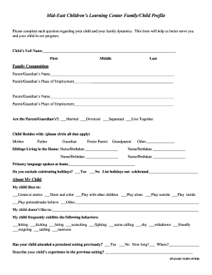 Childcare Family Profile Form