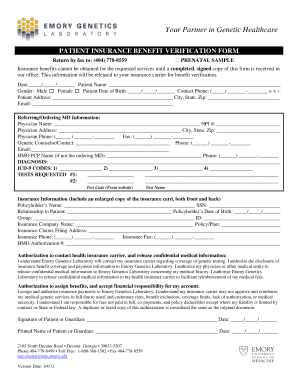 Patient Insurance Benefit Verification Form